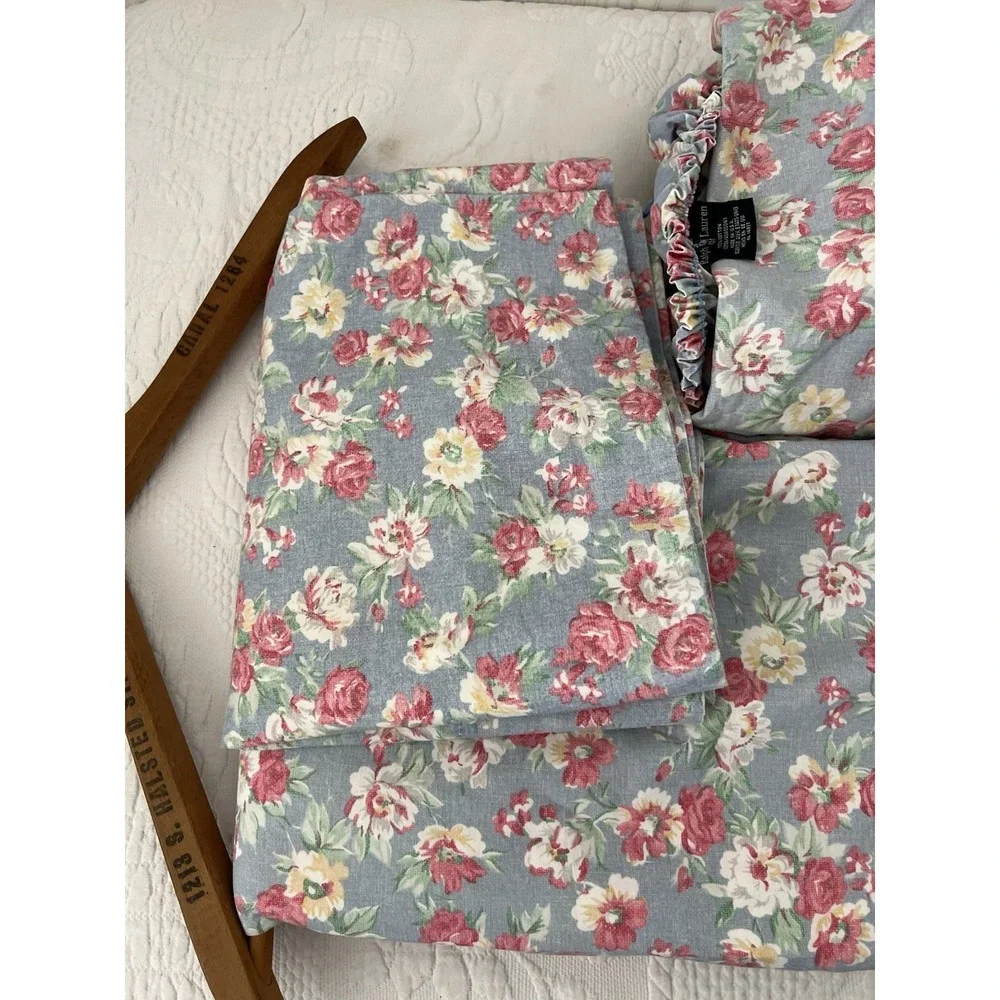 VTG Ralph Lauren Hope Floral TWIN Set 4 Pieces 100% Cotton Cases Flat Fitted
